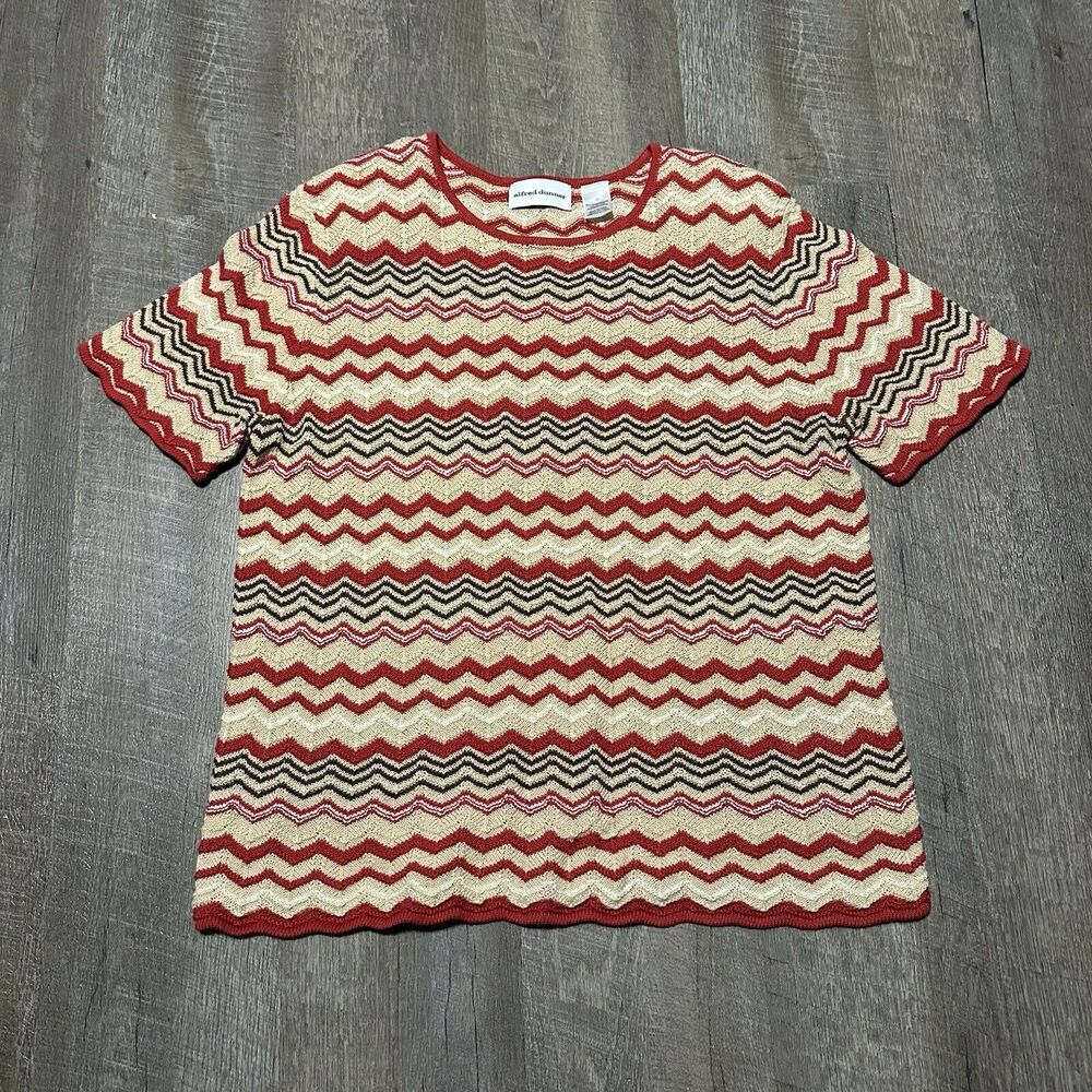 Alfred Dunner Womens Sweater Medium Multicolor Short Sleeve‎ Acrylic Blend Shirt